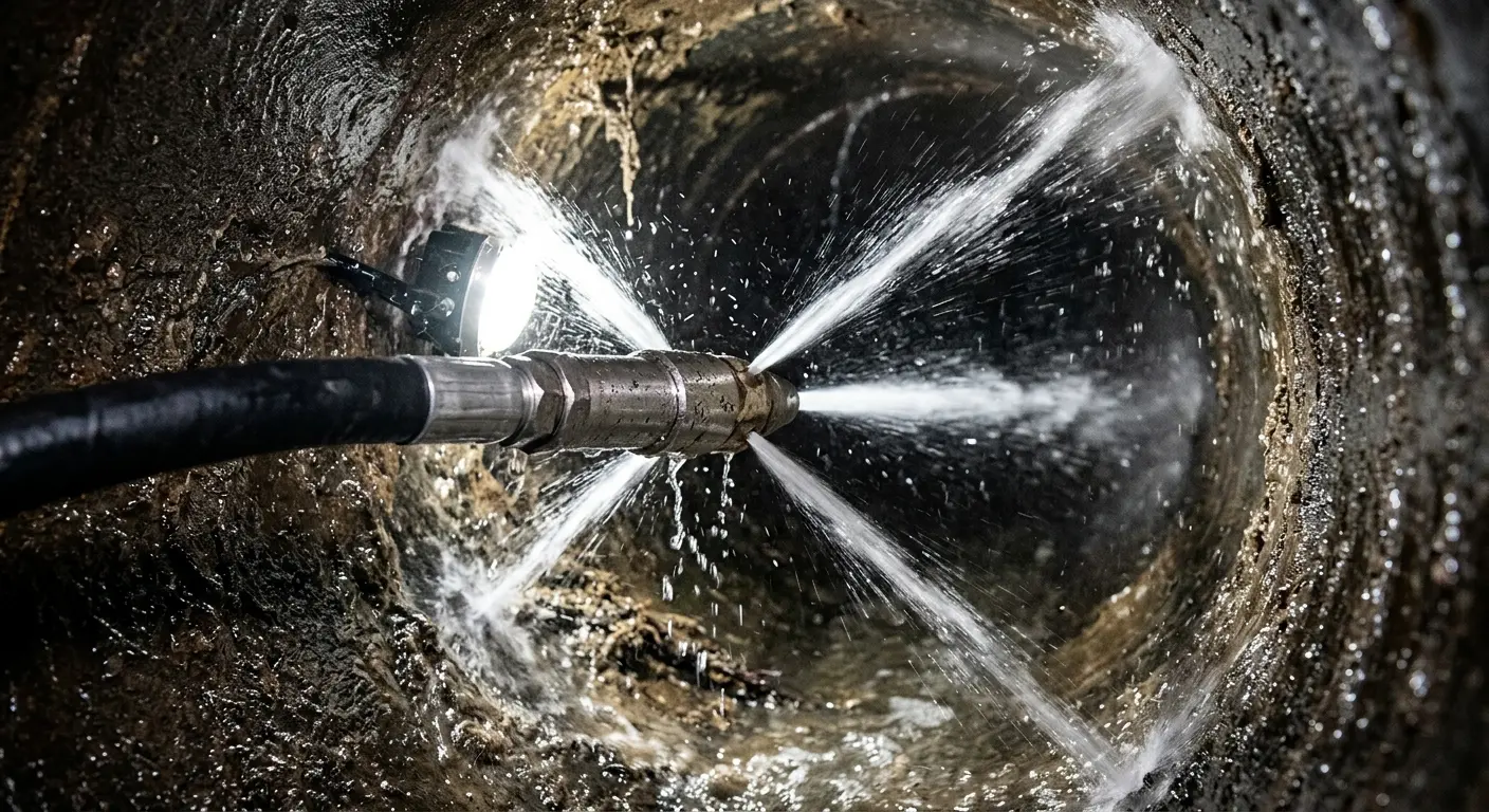 High-pressure hydro jetting nozzle cleaning sewer pipe for Trenchless Sewer Repair in Yazoo City